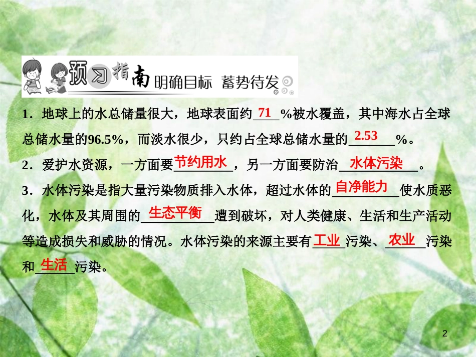 九年级化学上册 第4单元 自然界的水 课题1 爱护水资源作业优质课件 （新版）新人教版_第2页