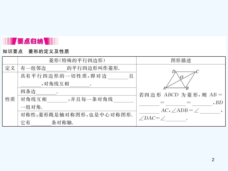 （江西专用）九年级数学上册 1.1 菱形的性质与判定 第1课时 菱形的性质讲练优质课件 （新版）北师大版_第2页