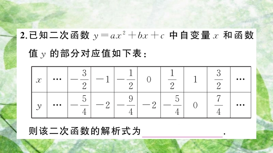 九年级数学上册 第二十二章 二次函数 22.1 二次函数的图象和性质 22.1.4 二次函数y＝ax2＋bx＋c的图象和性质 第2课时 用待定系数法求二次函数的解析式习题优质课件 （新版）新人教版_第3页