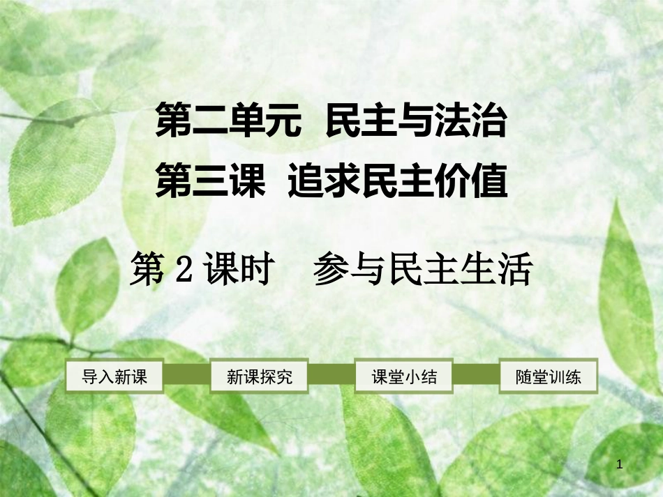 九年级道德与法治上册 第二单元 民主与法治 第三课 追求民主价值 第2框 参与民主生活优质课件 新人教版_第1页