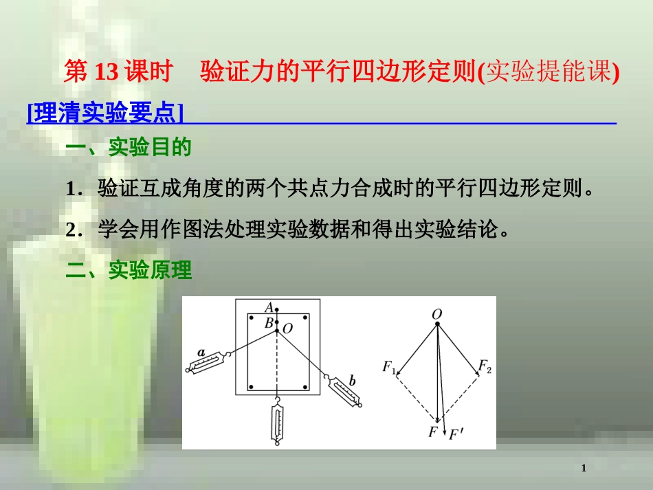 （新课标）高考物理总复习 第二章 相互作用 第13课时 验证力的平行四边形定则（实验提能课）优质课件_第1页