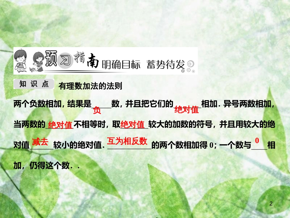 七年级数学上册 第1章 有理数 1.4 有理数的加法和减法 1.4.1 第1课时 有理数加法的法则优质课件 （新版）湘教版_第2页