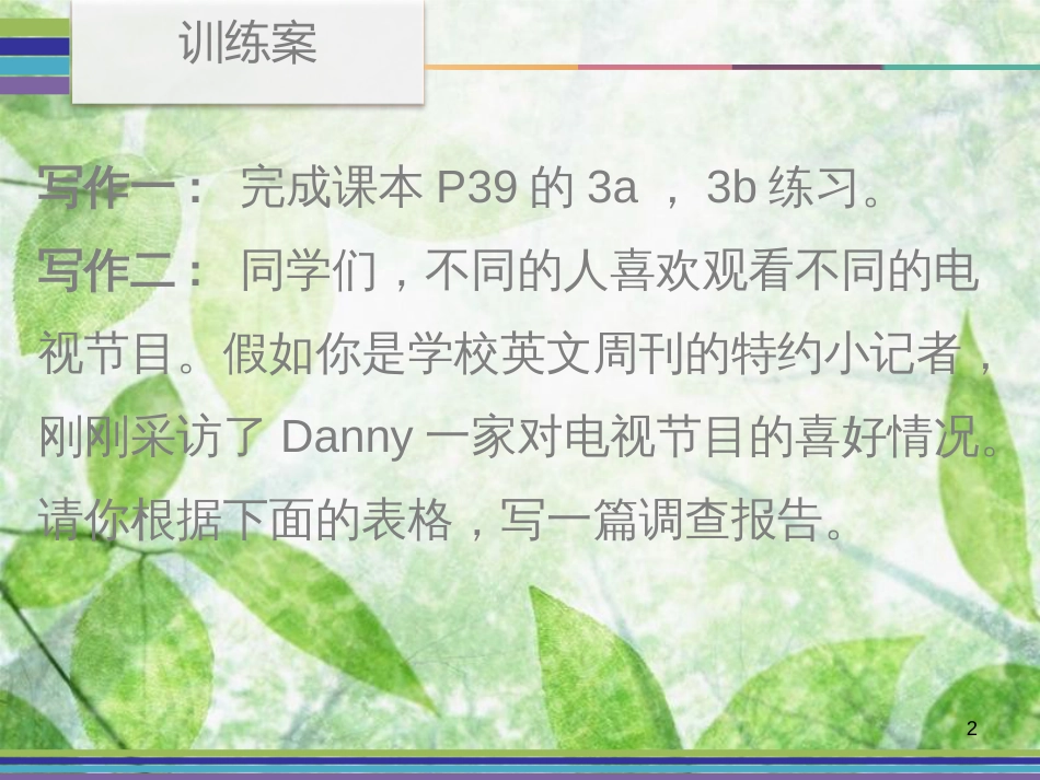 八年级英语上册 Unit 5 Do you want to watch a game show Period 4训练案（Writing）优质课件 （新版）人教新目标版_第2页