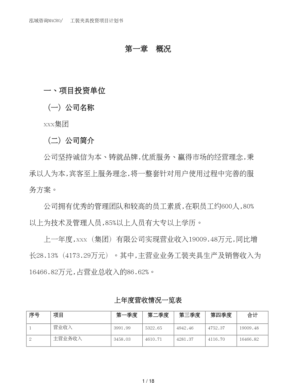 工装夹具投资项目计划书（总投资16000万元）_第1页