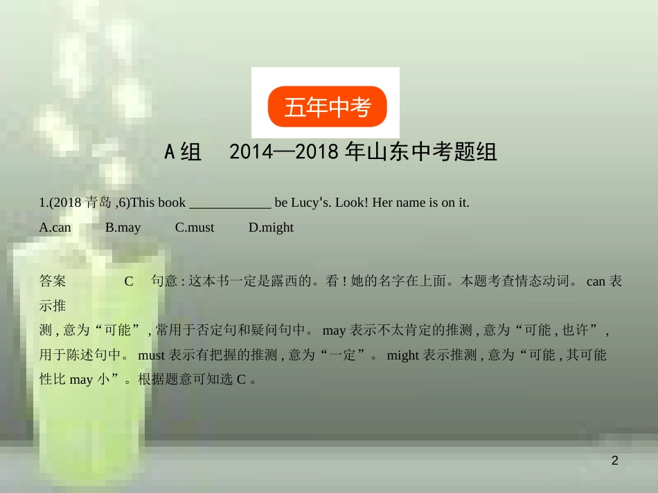 （山东专用）2019年中考英语复习 专题十 情态动词（试卷部分）（含18年中考真题精解精析）优质课件_第2页