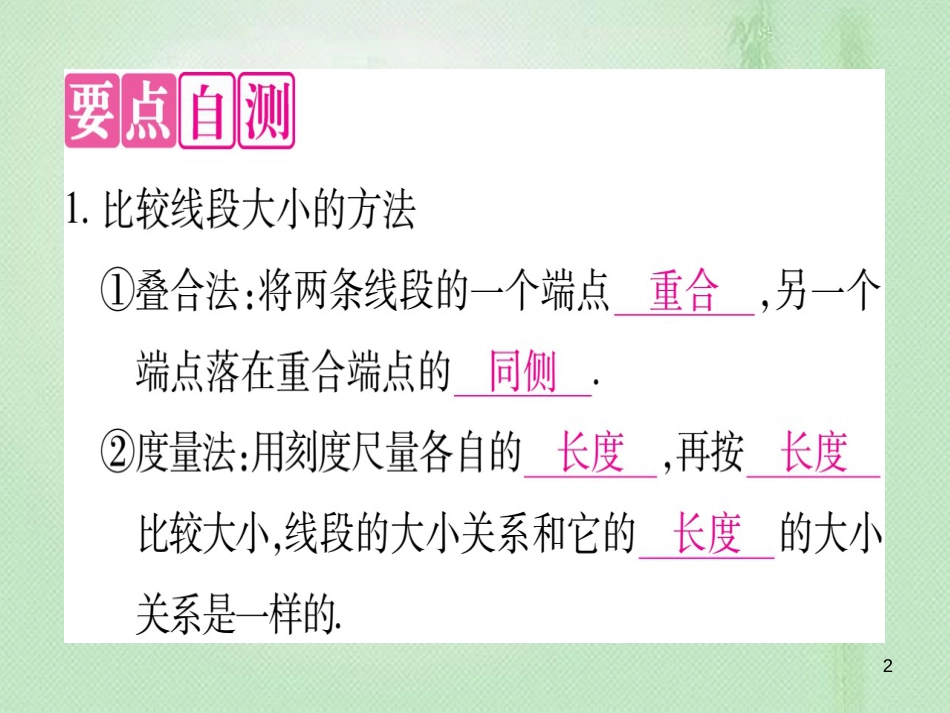 七年级数学上册 第2章 几何图形的初步认识 2.3 线段的长短优质课件 （新版）冀教版_第2页