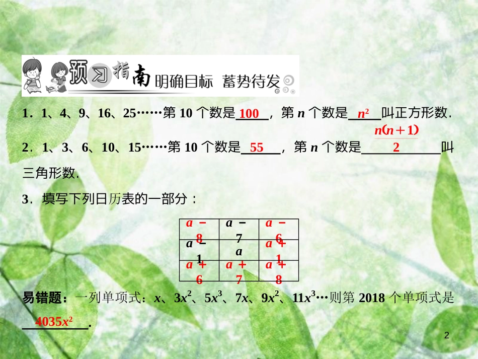 七年级数学上册 第3章 整式及其加减 5 探索与表达规律优质课件 （新版）北师大版_第2页