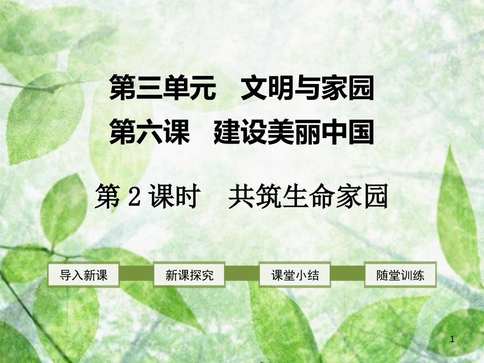 九年级道德与法治上册 第三单元 文明与家园 第六课 建设美丽中国 第2框 共筑生命家园优质课件 新人教版_第1页