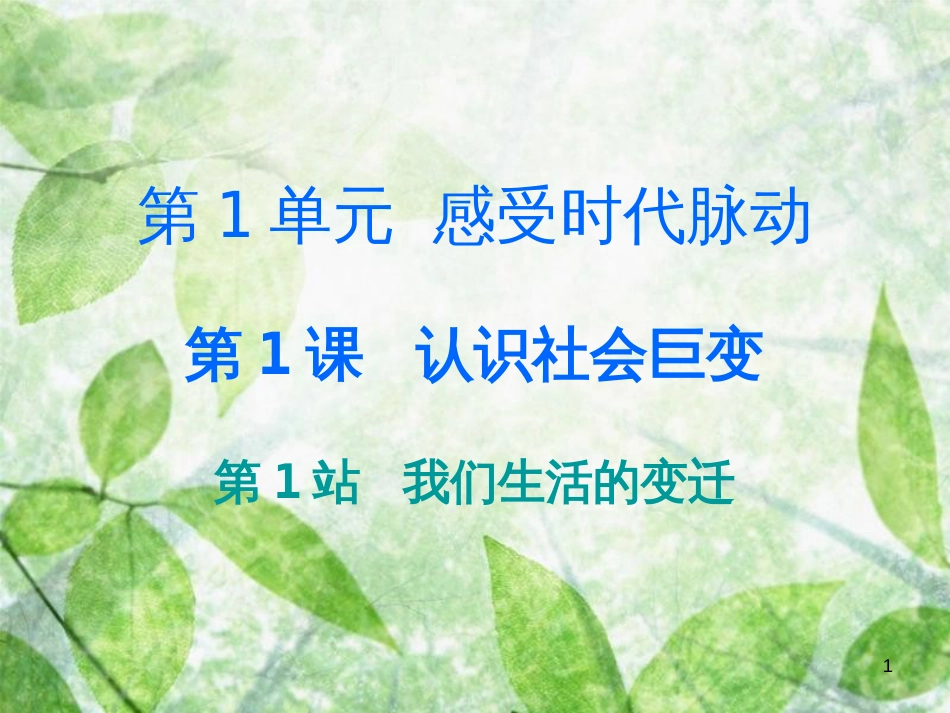 九年级道德与法治上册 第1单元 感受时代脉动 第1课 认识社会巨变 第1站 我们生活的变迁优质课件 北师大版_第1页