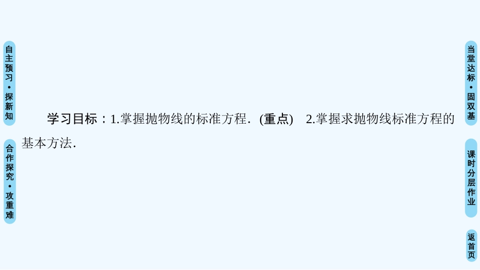 （江苏专用）高中数学 第二章 圆锥曲线与方程 2.4 抛物线 2.4.1 抛物线的标准方程优质课件 苏教版选修1-1_第2页