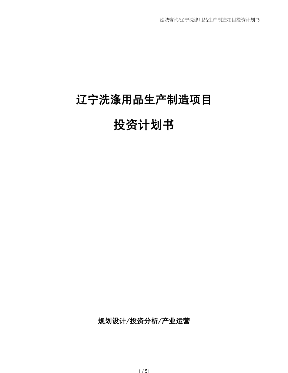 辽宁洗涤用品生产制造项目投资计划书_第1页