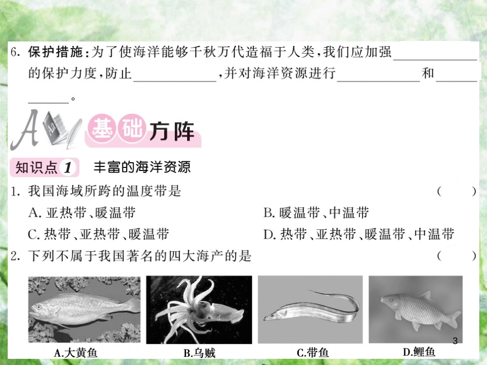 八年级地理上册 第3章 第四节 中国的海洋资源习题优质课件 （新版）湘教版_第3页