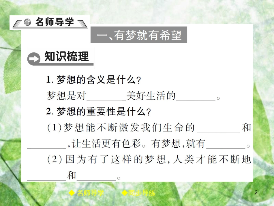七年级道德与法治上册 第一单元 成长的节拍 第一课 中学时代 第2框 少年有梦优质课件 新人教版_第2页