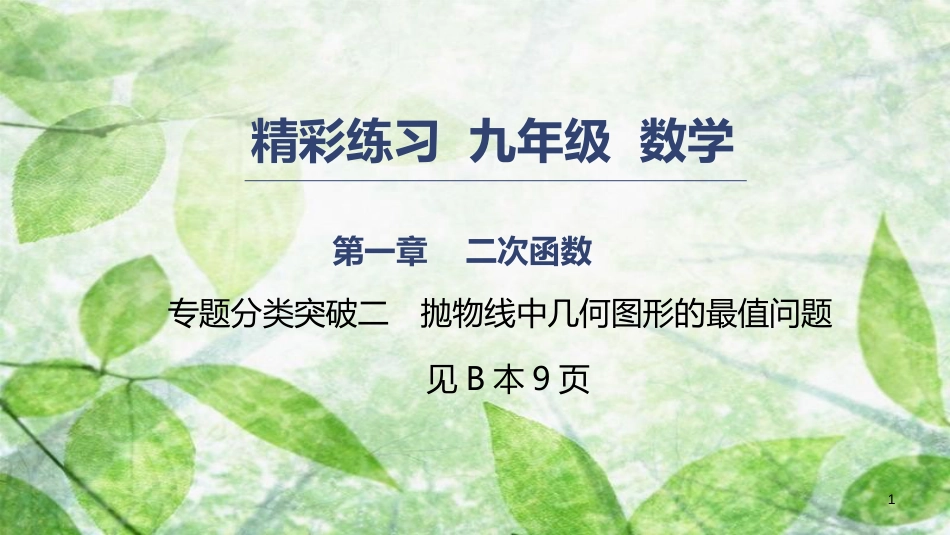 九年级数学上册 第一章 二次函数 专题分类突破二 抛物线中几何图形的最值问题优质课件 （新版）浙教版_第1页