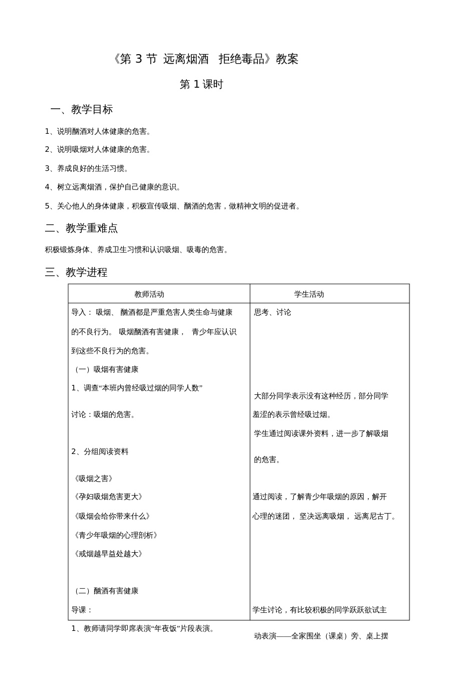 《第3节远离烟酒拒绝毒品》教案1[共4页]_第1页