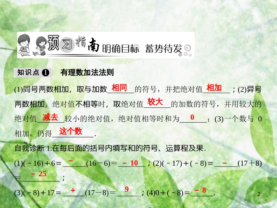 七年级数学上册 第1章 有理数 1.4 有理数的加减（第1课时）优质课件 （新版）沪科版_第2页