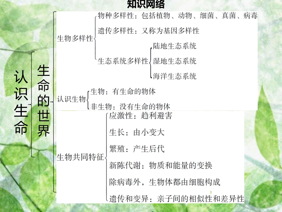 七年级生物上册 第一单元 第1章 生命的世界章末小结习题优质课件 （新版）北师大版_第3页