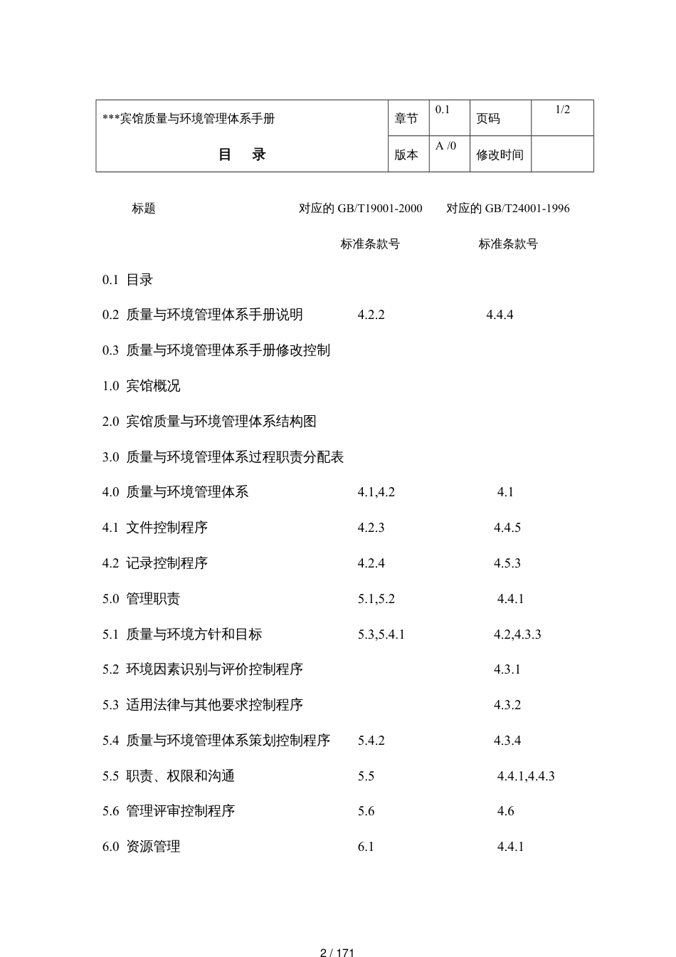 某某宾馆质量与环境管理体系手册_第2页