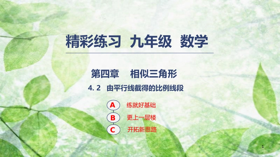九年级数学上册 第四章 相似三角形 4.2 由平行线截得的比例线段优质课件 （新版）浙教版_第1页
