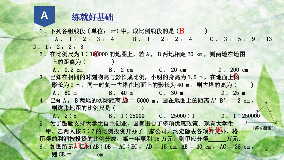 九年级数学上册 第四章 相似三角形 4.1 比例线段（2）优质课件 （新版）浙教版_第2页
