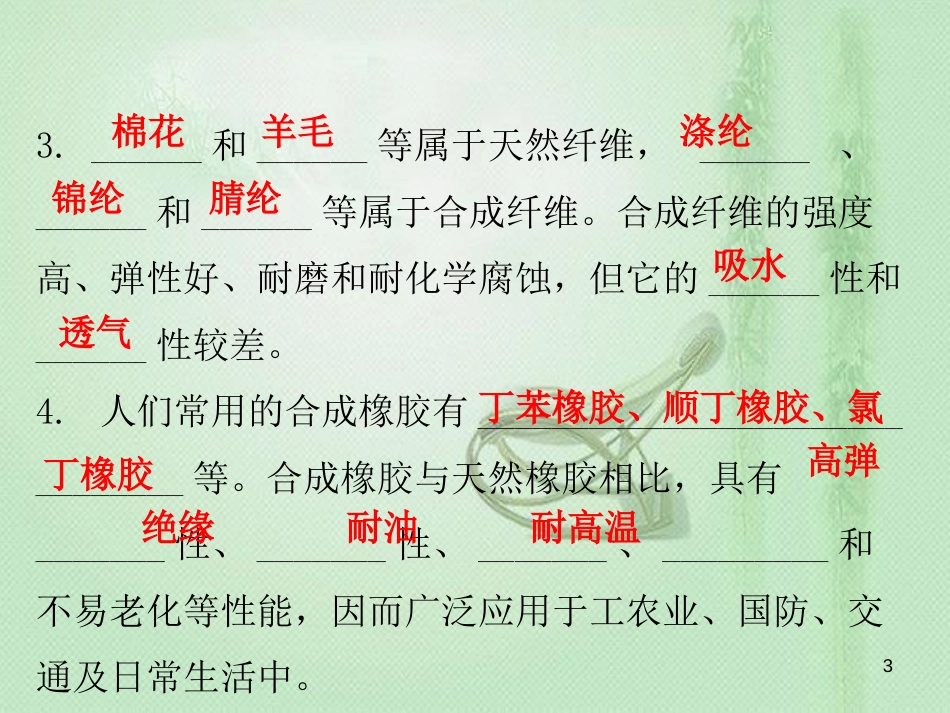 九年级化学下册 第十二单元 化学与生活 课题3 有机合成材料（内文）优质课件 （新版）新人教版_第3页