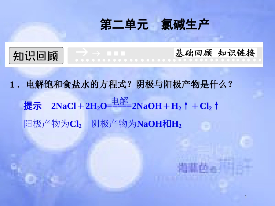 高中化学 专题二 从自然资源到化学品 2.2 氯碱生产课件 苏教版选修2_第1页