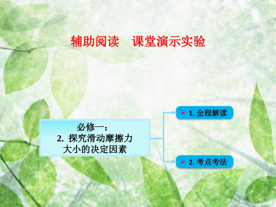 高考物理一轮总复习 实验专题 实验二 探究滑动摩擦力大小的决定因素优质课件 鲁科版必修1_第1页