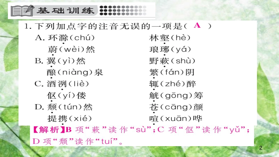 九年级语文上册 第三单元 11醉翁亭记习题优质课件 新人教版_第2页