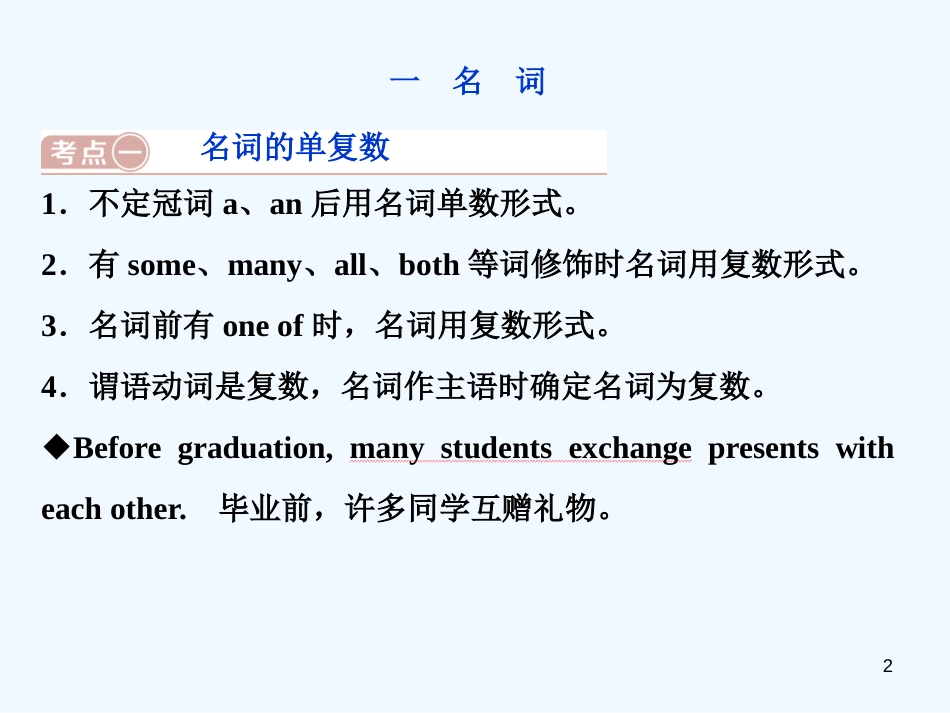 （江苏版）2019届高考英语一轮复习 第二部分 语法专项突破 第五讲 名词、介词优质课件 牛津译林版_第2页