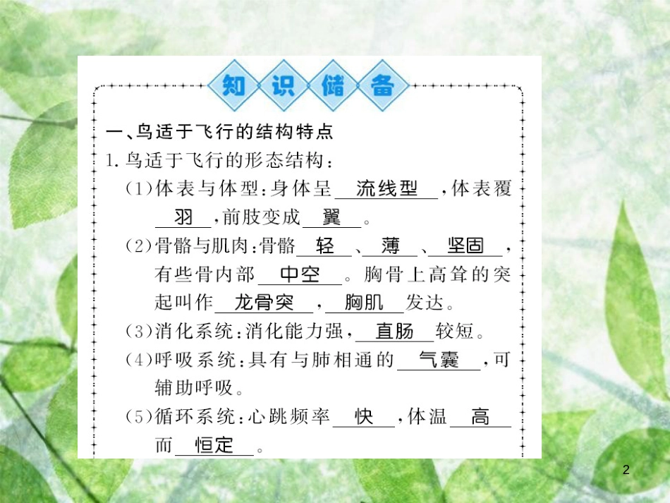 八年级生物上册 第五单元 第1章 第6节 鸟习题优质课件 (新版)新人教版_第2页