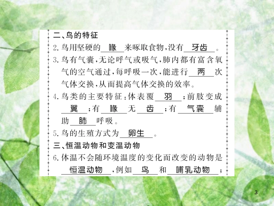八年级生物上册 第五单元 第1章 第6节 鸟习题优质课件 (新版)新人教版_第3页