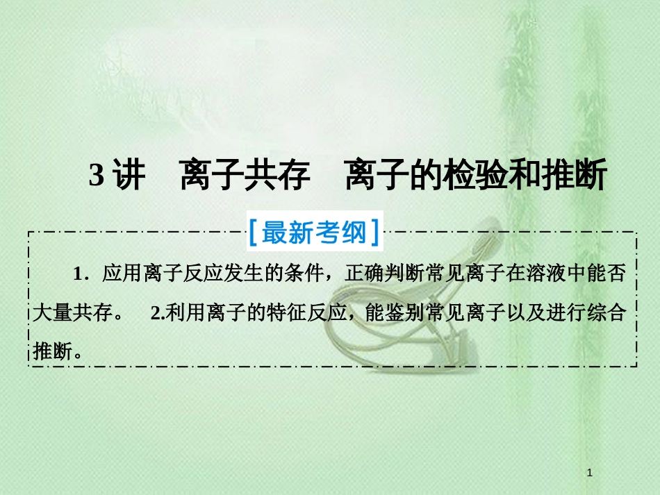 高考化学一轮复习 第二章 化学物质及其变化 第3讲 离子共存 离子的检验和推断优质课件 新人教版_第1页