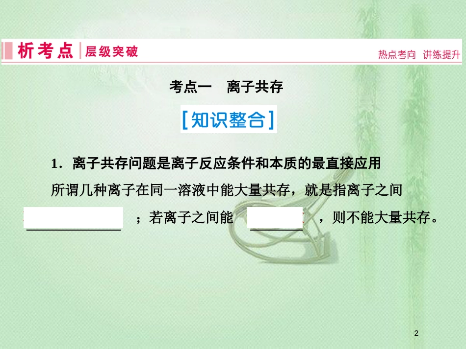 高考化学一轮复习 第二章 化学物质及其变化 第3讲 离子共存 离子的检验和推断优质课件 新人教版_第2页