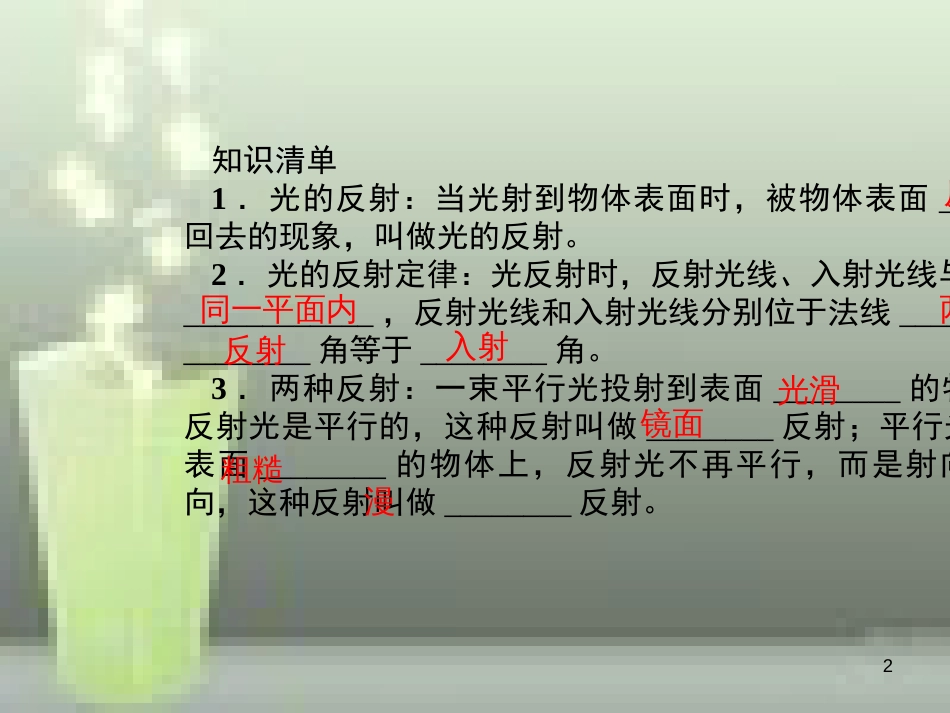 （遵义专版）八年级物理全册 4.1 光的反射（第2课时 光的反射）课堂作业优质课件 （新版）沪科版_第2页
