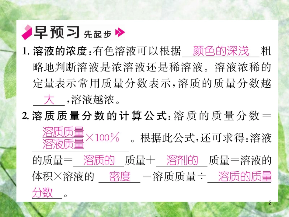 九年级化学下册 第9单元 溶液 课题3 溶液的浓度 第1课时 溶液的溶质质量分数作业优质课件 （新版）新人教版_第2页