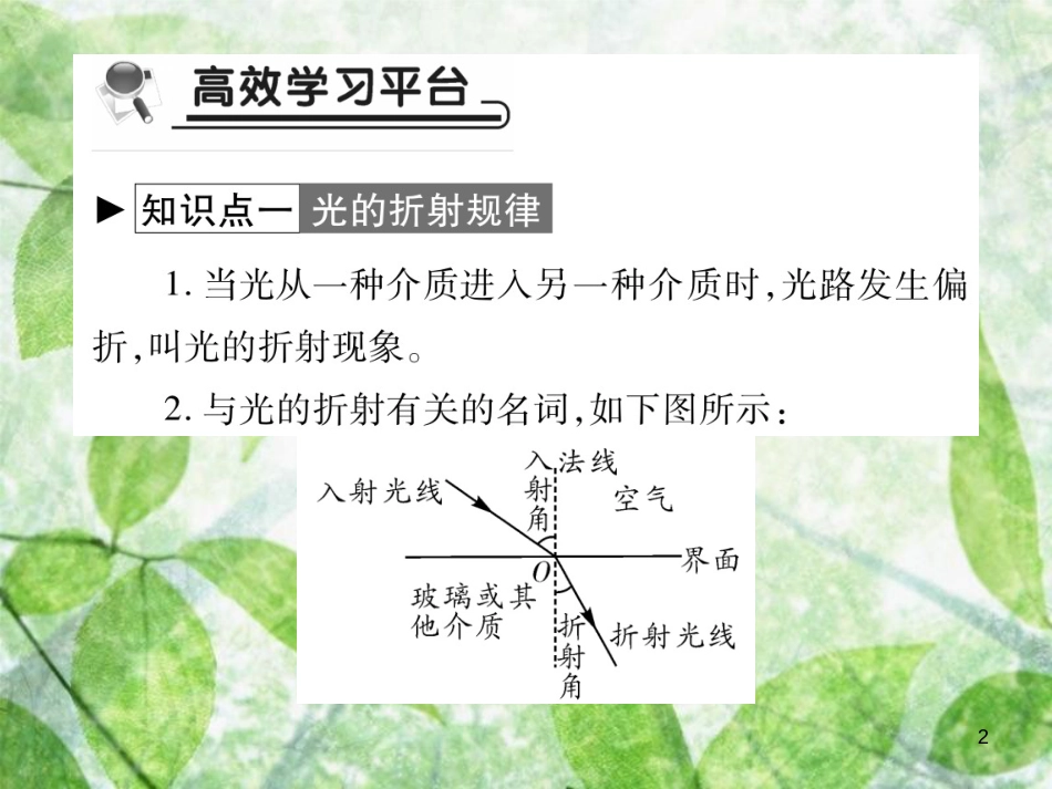 八年级物理上册 第四章 第4节 光的折射习题优质课件 （新版）教科版_第2页
