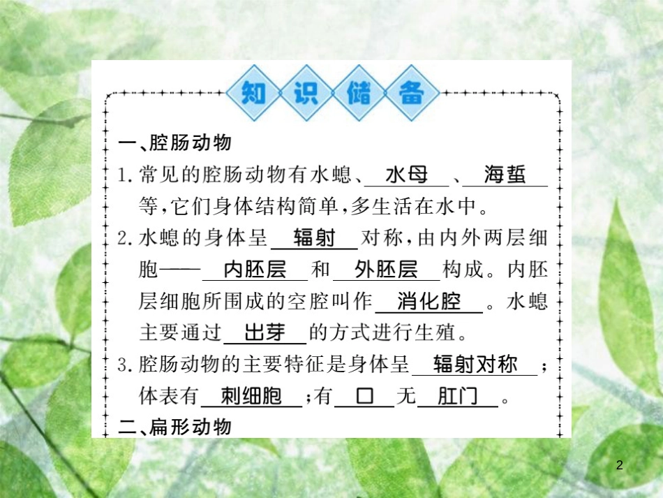 八年级生物上册 第五单元 第1章 第1节 腔肠动物和扁形动物习题优质课件 （新版）新人教版_第2页
