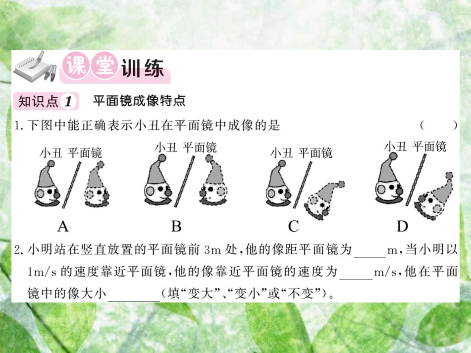 八年级物理上册 第4章 3 科学探究：平面镜成像习题优质课件 （新版）教科版_第3页