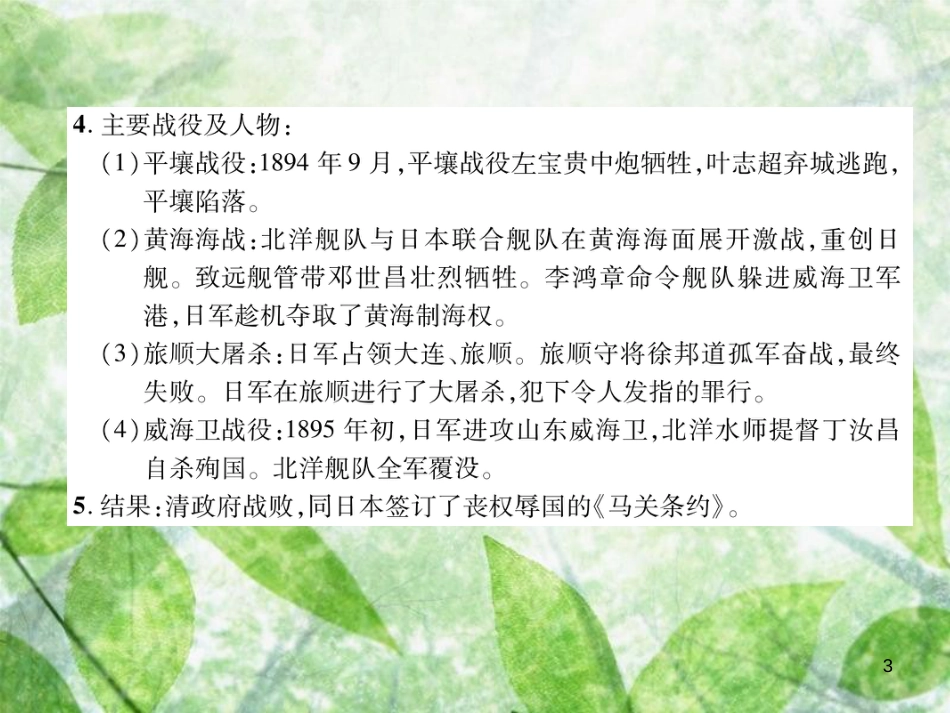 八年级历史上册 练习手册 第2单元 近代化的早期探索与民族危机的加剧 第5课 甲午中日战争与瓜分中国狂潮优质课件 新人教版_第3页