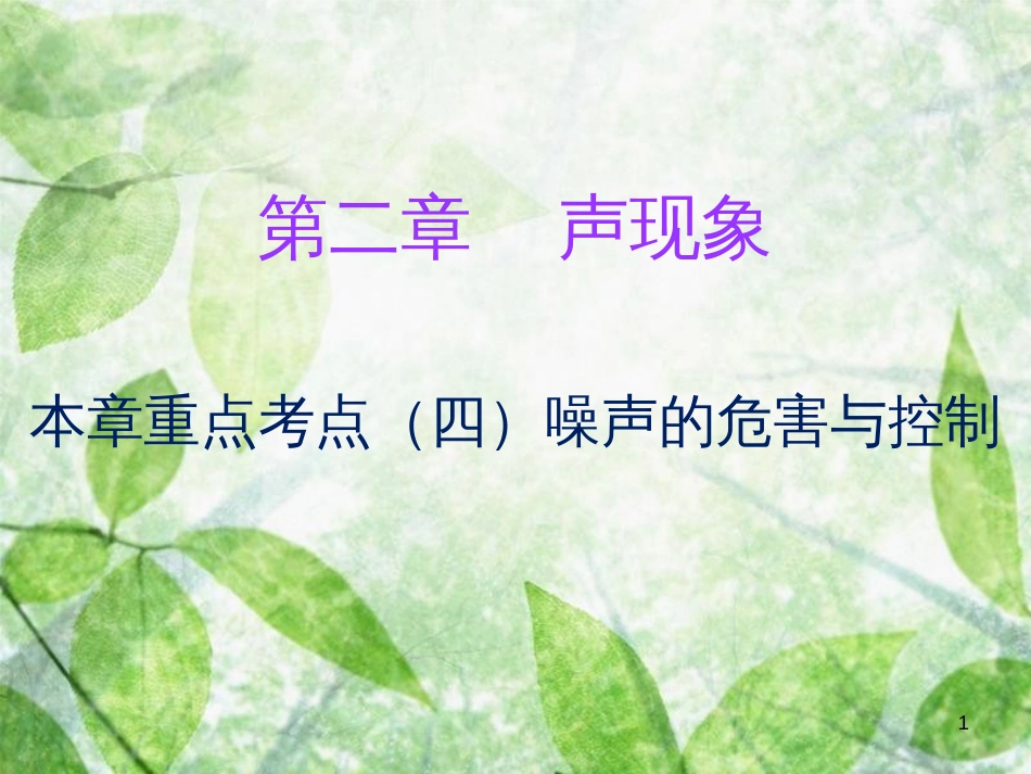 八年级物理上册 期末复习 第二章 声现象考点四（噪声的危害与控制）习题优质课件 （新版）新人教版_第1页