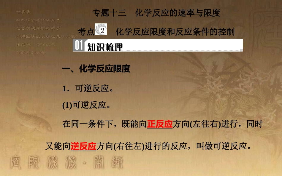 高中化学学业水平测试复习 第六章 化学反应与能量 专题十三 化学反应的速率与限度 考点2 化学反应限度和反应条件的控制优质课件优质课件_第2页