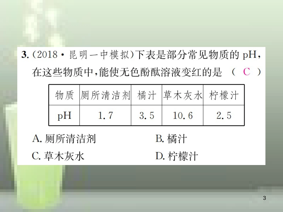 （云南专版）2019年中考化学总复习 教材考点梳理 专项训练（二）酸、碱、盐综合集训优质课件_第3页