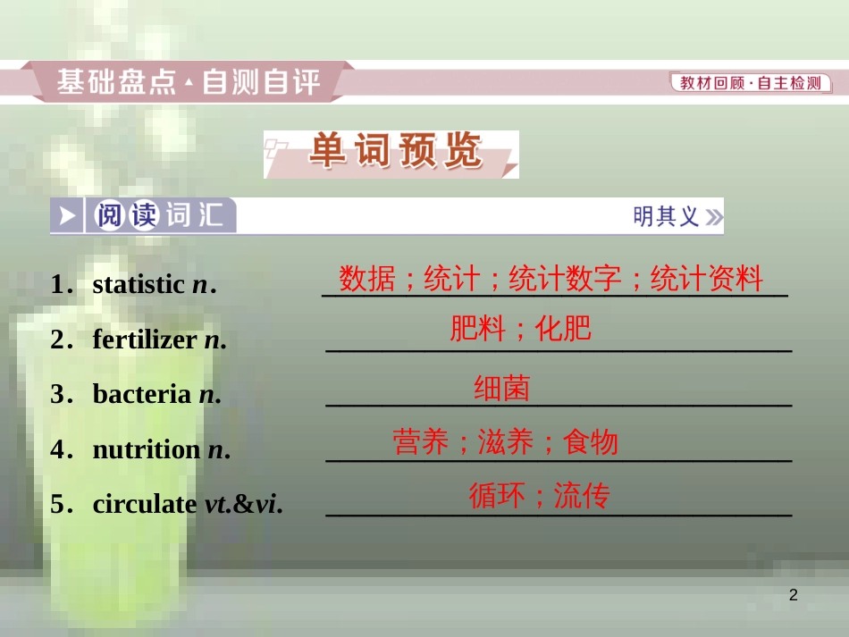 高考英语一轮复习 第一部分 基础考点聚焦 Unit 2 Working the land优质课件 新人教版必修4_第2页