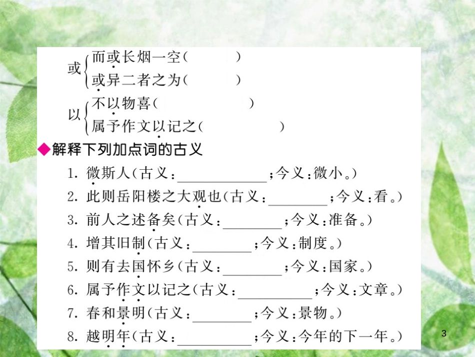 九年级语文上册 第三单元 10 岳阳楼记习题优质课件 新人教版_第3页