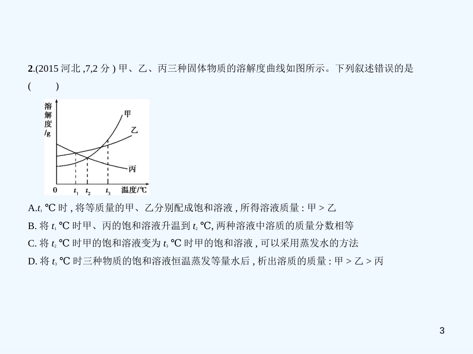 （河北专版）2019年中考化学复习 专题三 水和溶液（试卷部分）优质课件_第3页