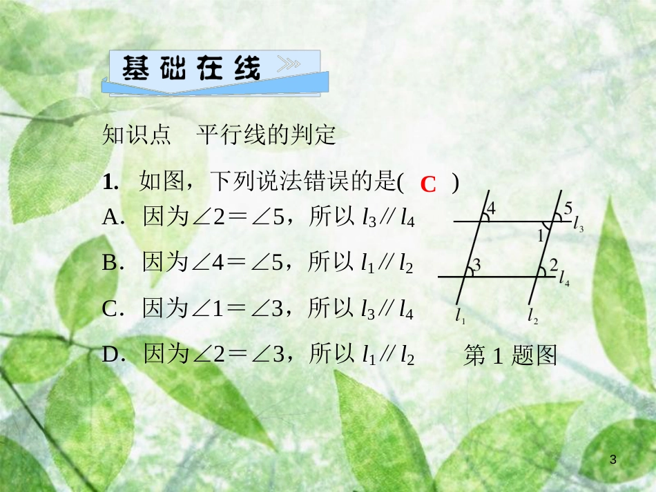 七年级数学上册 第5章 相交线与平行线 5.2 平行线 第2课时 平行线的判定优质课件 （新版）华东师大版_第3页