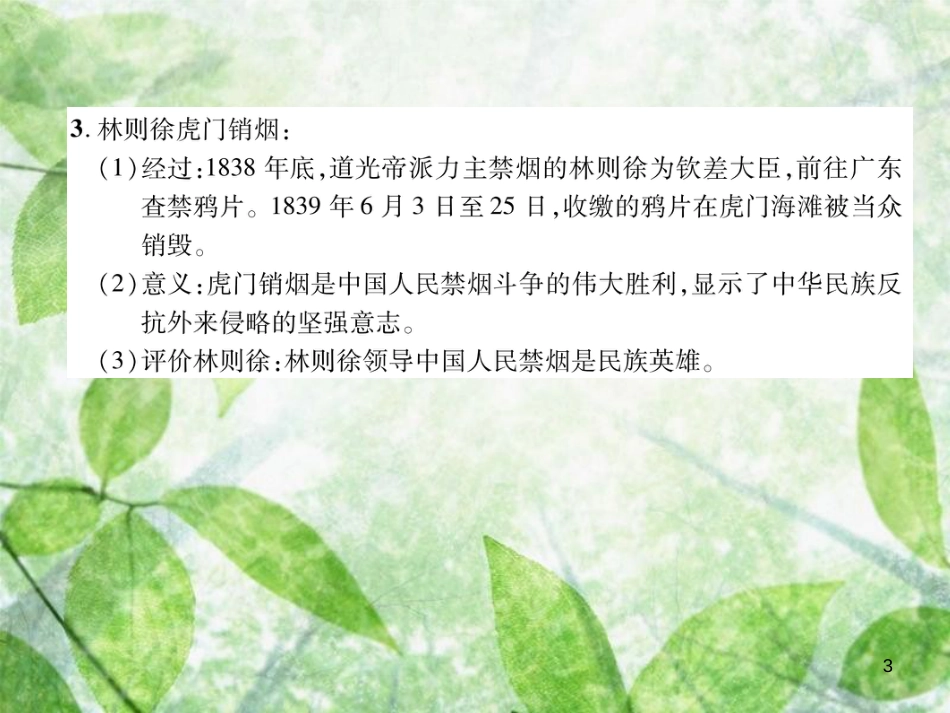 八年级历史上册 练习手册 第1单元 中国开始沦为半殖民地半封建社会 第1课 鸦片战争优质课件 新人教版_第3页