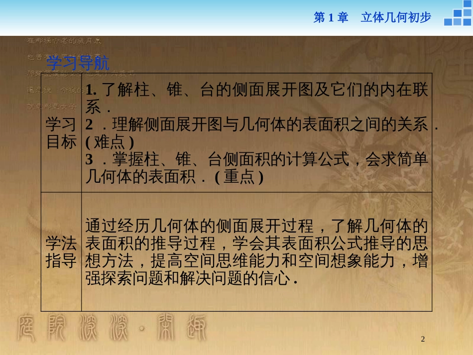 高中数学 第1章 立体几何初步 1.3 空间几何体的表面积与体积 1.3.1 空间几何体的表面积优质课件 苏教版必修2_第2页