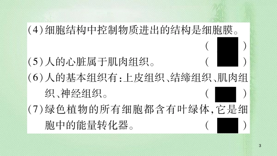 七年级生物上册 第二单元 生物体的结构综合提升习题优质课件 （新版）北师大版_第3页