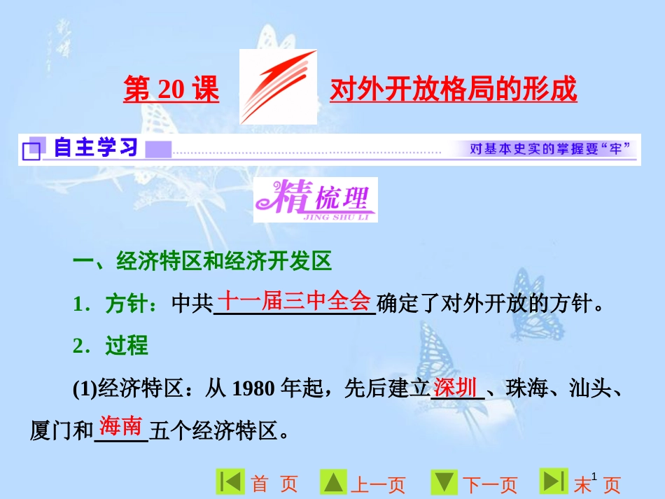 高中历史 第四单元 中国社会主义建设发展道路的探索 第20课 对外开放格局的形成课件 岳麓版必修2[共25页]_第1页